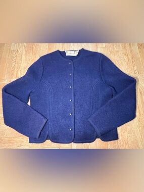Eagle’s Eye Boiled Wool Cardigan Jacket Navy Blue Classic Cozy